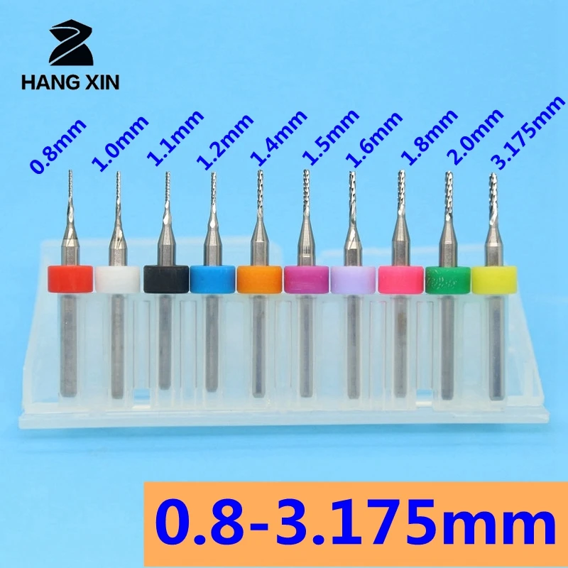 

HANGXIN 10PCS Diameter 0.6mm-1.5mm Micro Carbide End Milling Cutter CNC Router Bits Mini End Mill for PCB Machine