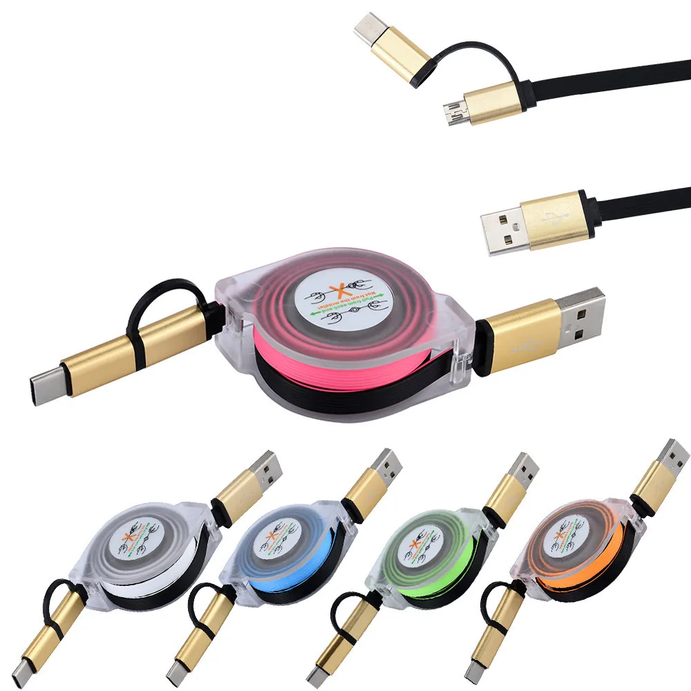 

V8 Micro USB Type C Combo Male Retractable Data Charging Cable for ZTE Zmax Pro Z981/Samsung Galaxy S7 edge Dropshipping 2018