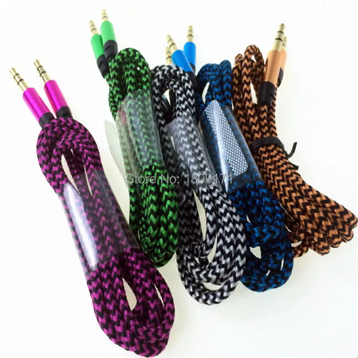 Cheap 500pcs/lot 1m Nylon Braided Aux audio cable for iphone 4 5 6 for ipod mp3 for samsung htc 5