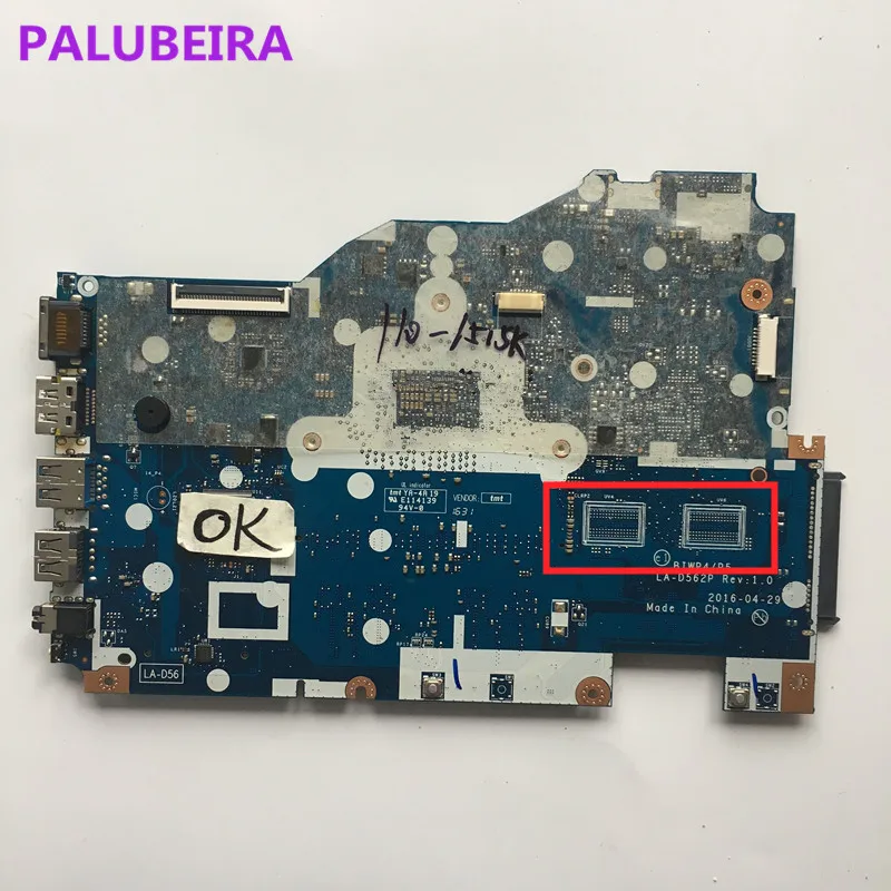 PALUBEIRA BIWP4 LA-D562P материнская плата для lenovo 100-15 100-15ISK ноутбук материнская плата с ЦПУ хорошо работает