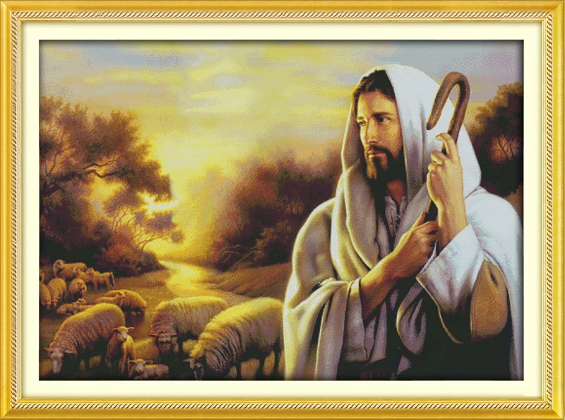 

Jesus shepherding (2) cross stitch kit people 18ct 14ct 11ct count print canvas stitches embroidery DIY handmade needlework