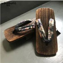 WHOHOLL Geta/летние сандалии; мужские шлепанцы; двухзубчатая платформа; японский деревянный Сабо; мужские домашние сандалии; большие размеры 34-47