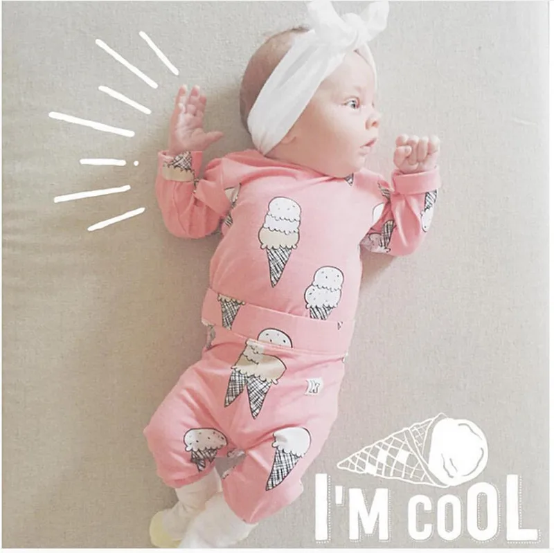 

Baby Girls Ice Cream Long Sleeve Clothes Sets Cotton Tops And pants Casual Trousers Outfits Clothing Set