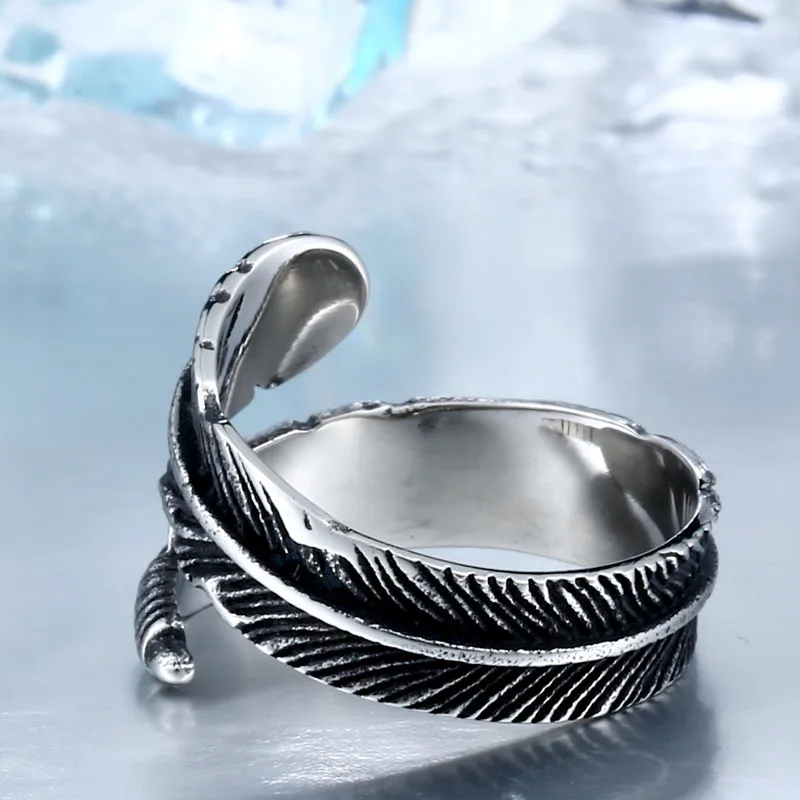 BEIER New Designed Vintage Feather 316L Stainless Steel Rerto Leave Ring For Man Woman Never Fade BR8 304|ring for|rings for mendesigner ring |