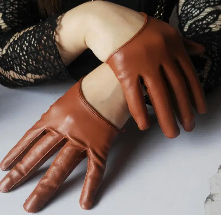 Новое поступление, женские перчатки из искусственной кожи pu на полный палец, перчатки из искусственной кожи, сексуальные мотоциклетные перчатки, женские перчатки для вождения - Цвет: brown