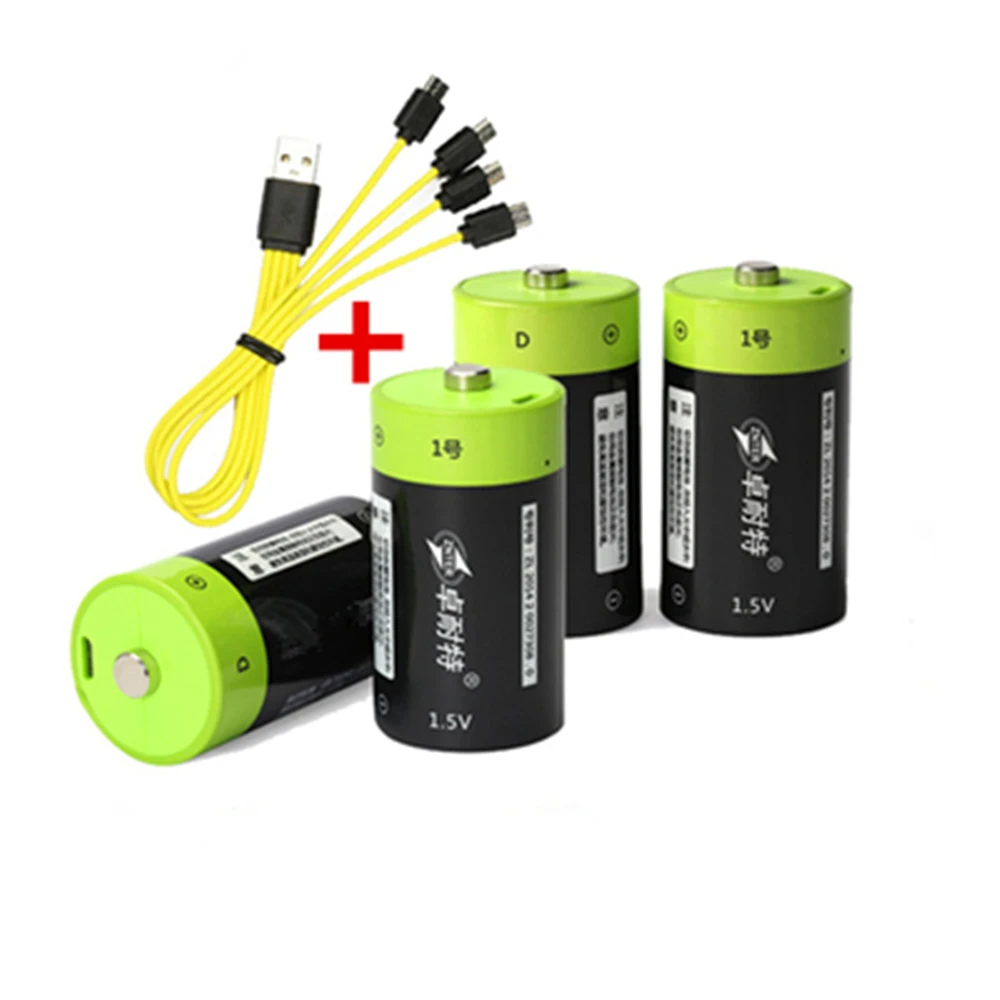 

4PCS Hot Sale ZNTER 1.5V 4000mAh Rechargeable Battery USB Battery D Lipo LR20 Battery + 1PCS Micro USB Cable Quick Charge