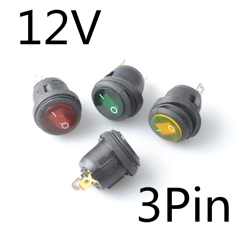 

1pcs Waterproof Button with 12V Light Rocker Switch Opening 20MM Boat-shaped Round 3Pin Silver Point Switches