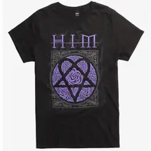 H.I.M. Him фиолетовые розы логотип готический рок группа футболка новинка хлопок летние мужские топы футболки забавный принт футболки