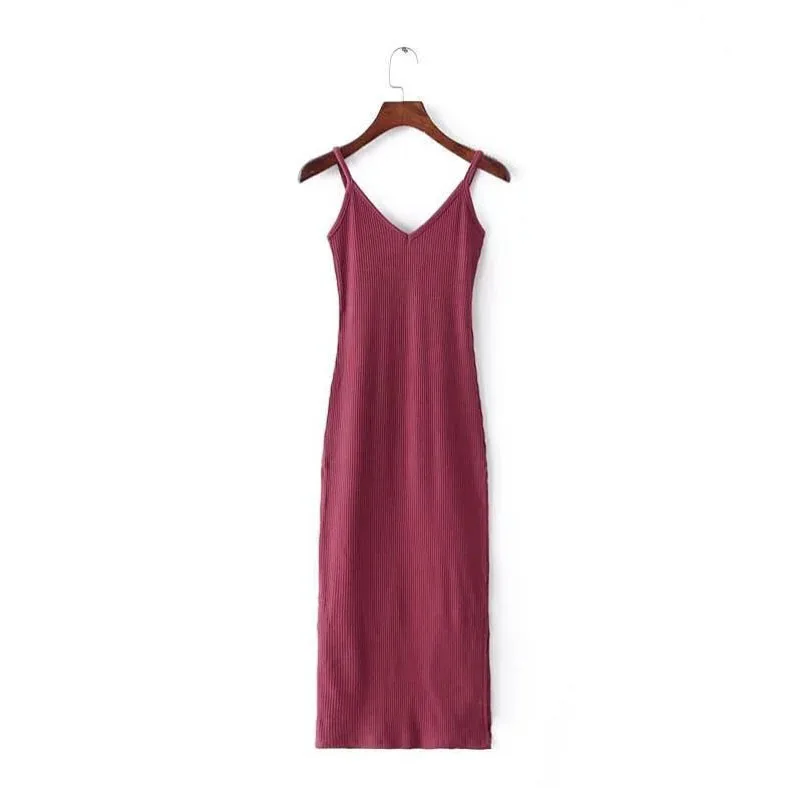 

New V-neck backless summer autumn beautiful lady's Skirt slit skirt with shoulder-straps skirt