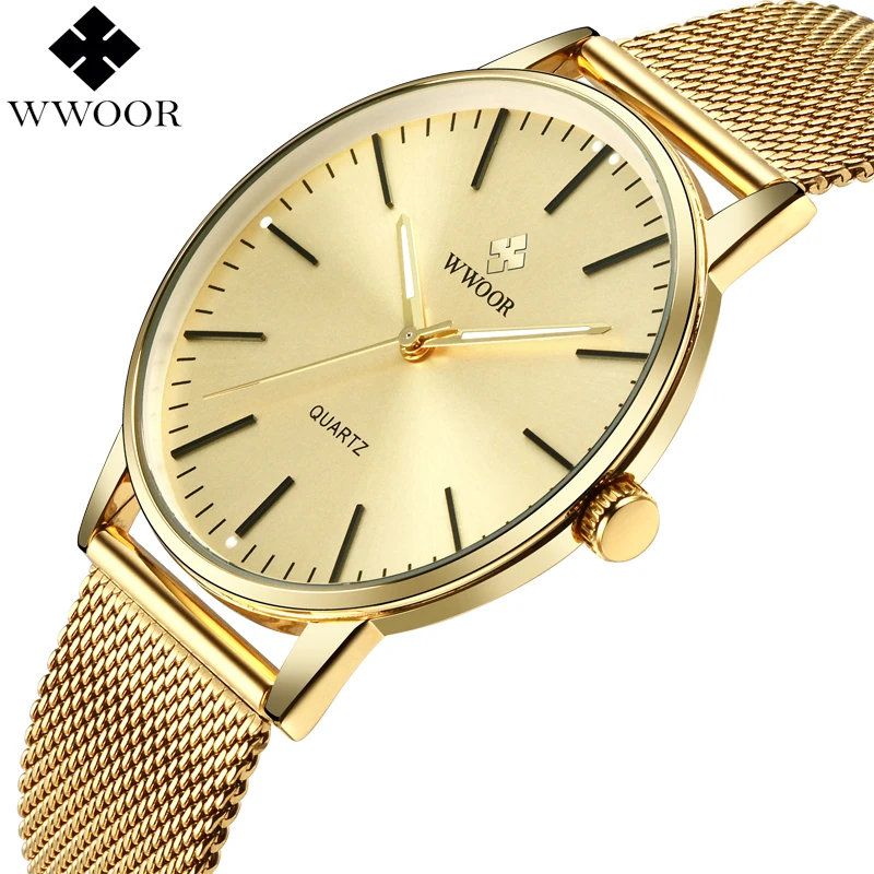 

WWOOR Men Watches Waterproof Ultra Thin Quartz Clock Male Gold Mesh Stainless Steel Watch Men Top Brand Luxury Sport Wrist Watch