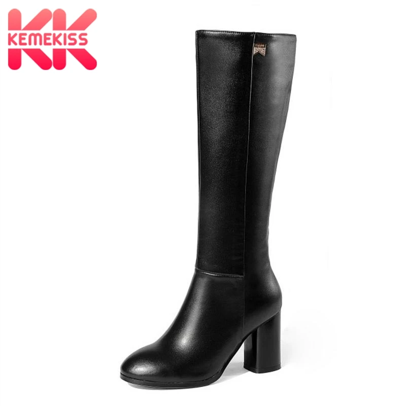 

KemeKiss Size 33-45 Women High Heels Boots Genuine Leather Winter Woman Shoes Thick Heels Knee Boots Fashion Warm Long Boots