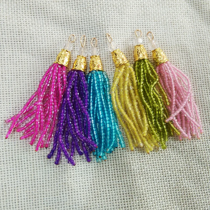 

diy mix design multicolor tassels charms gold plated ends caps acrylic beads findings naeklace clasp keychains mobile case strap