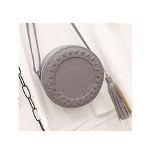 Women Messenger Bags PU Leather Female Crossbody Shoulder Bags Small Lady Circular Bag With Tassel Round Girl Handbag Sac A Main mini circular genuine leather handbag vintage diamond lattice one shoulder cross body bag small round package women tassel bags