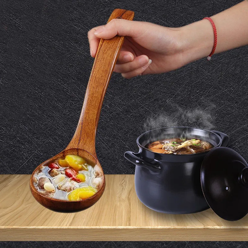 

1PC Natural Wood Spoon Soup Ladle Wooden Cooking Scoop Catering Tableware Wooden Kitchen Utensils
