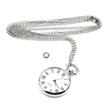 OUTAD 1pcs Quartz Round Pocket Watch Dial Vintage Necklace Silver Chain Pendant Antique Style Personality Pretty Gift