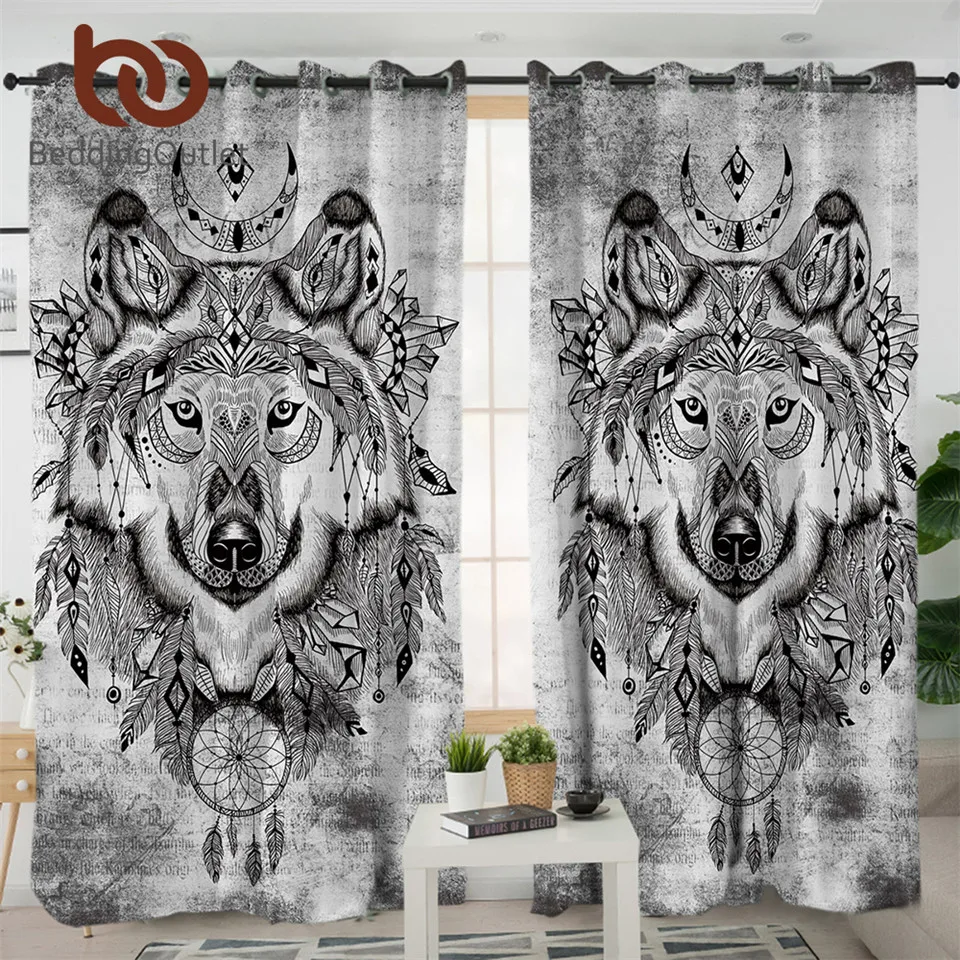 BeddingOutlet Tribal Wolf sala de estar cortinas atrapasueños cortina para dormitorio Mandala ventana tratamiento cortinas 1 pieza Venta caliente