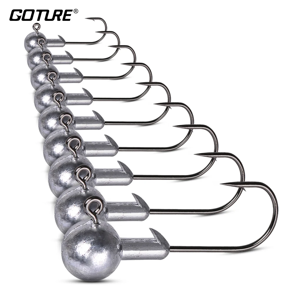 

Goture 50pcs/bag Jig Head Fishing Hooks 1g 1.5g 2g 3.5g 5g 7g 10g 14g 20g Jig Hook For Soft Lure Fishing Accessories
