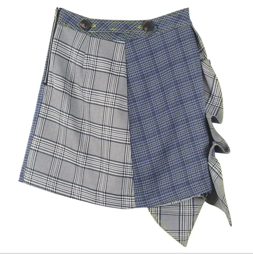 Temperamento Top Ruffled Y Europeo Falda Lap Moda Ajustado Plaid Zipper 2018 Casual Otoño Americano Nuevo qASnqwEP