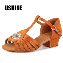 Коричневый, черный сатин Сальса Танго, латина Обувь для танцев женские девочек WX