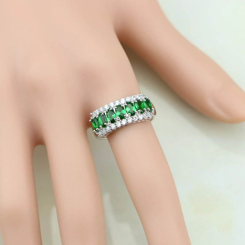 

Delightful 925 Sterling Silver Ring Green Cubic Zirconia White CZ For Women Wedding/Engagement/Party/Gifts Ring