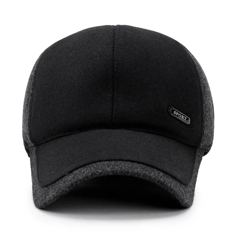 Price 2019 Men winter Baseball caps ear protection warm casquette cap thicken woolen gorras patchwork hat for man high quality