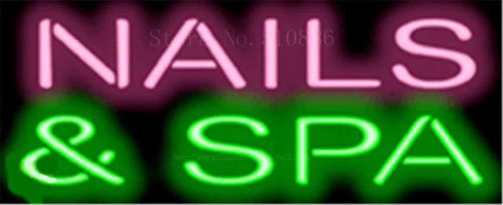17*14 &quotNails &amp Spa неоновая вывеска настоящий стеклянный пивной бар светильник для