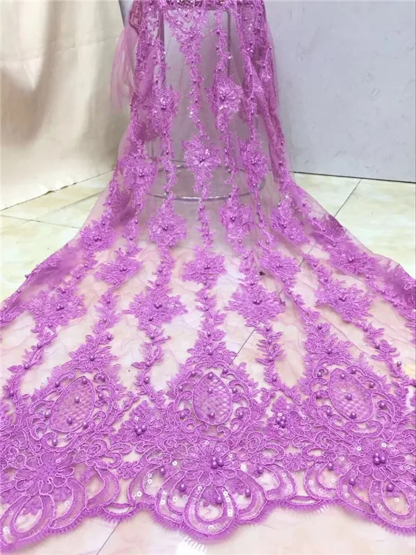 

Wonderful beaded French net lace fabric embroidery African mesh lace cloth for lady dress PNZ813(5yards/lot)