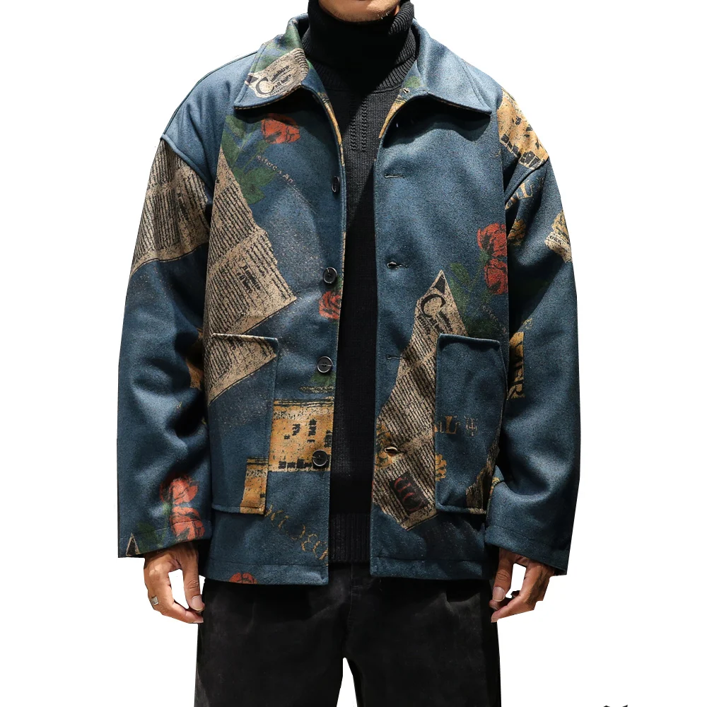 Зимняя мужская куртка с принтом и накладными карманами, Корейская версия, модная Повседневная ветровка, пальто, хлопковая одежда, верхняя одежда, большой размер 5XL - Цвет: dark blue