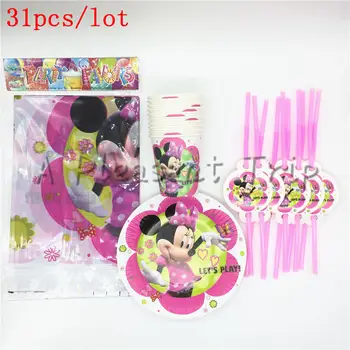 

31Pcs/lot Minnie mouse theme one-time set of tableware boy girl baby birthday happy party decoration child supplies the benefi