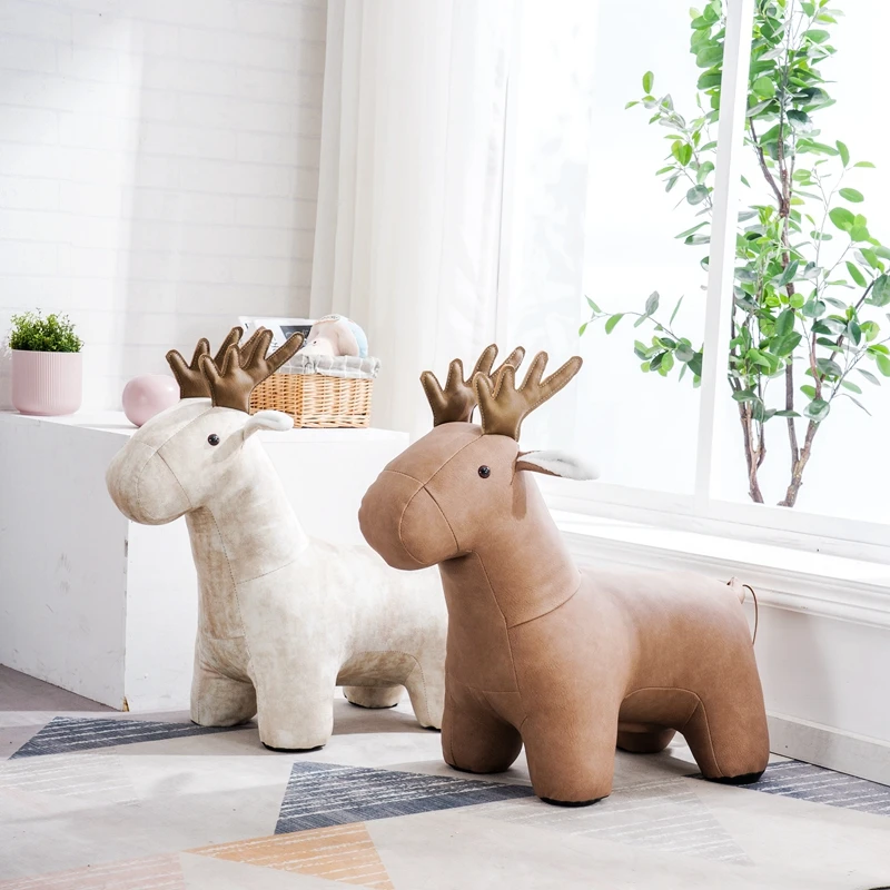 

2019 Special Offer Pufe Kruk Taburetes For Creative Elk Stools Shoes Children's Chairs Sofa Decorative Synthetic Leather Modern