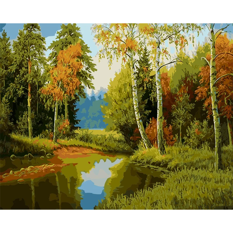 Qluo Modern Canvas Art Cartoon Landscape Tree River