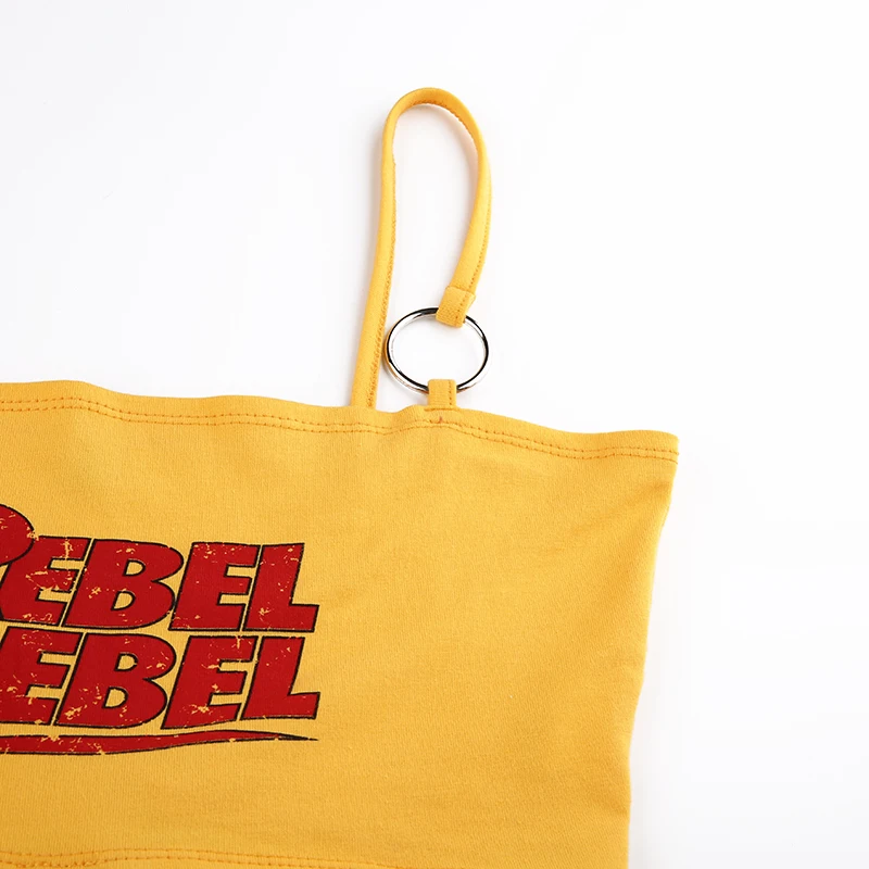 Rebel Crop Top Print Metal Chain Sexy Street Wear Tops For Women L0194