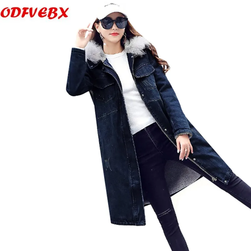 Blue Capuchon 2018 Bomber Laine Cow Chaud Denim Longue D'agneau Vestes Jeans Hiver Manteau La Navy Plus Épaississement De boy Dames En Velours Base Femmes À Taille xYA4Yrw