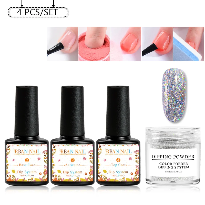 

RBAN NAIL Dipping Nail System Kit Nail Art Dip Powder With Dip Base Activator Liquid Gel Nail Color Natural Dry Without Lamp