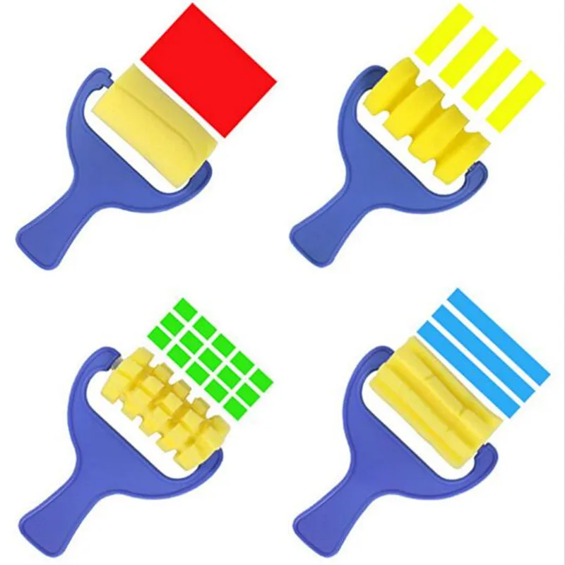 

4Pcs/Lot Plastic Handle Seal Sponge Drawing Brush Educational Toy Kids Painting Sponge Brushes Fun Children Graffiti Paint Toy