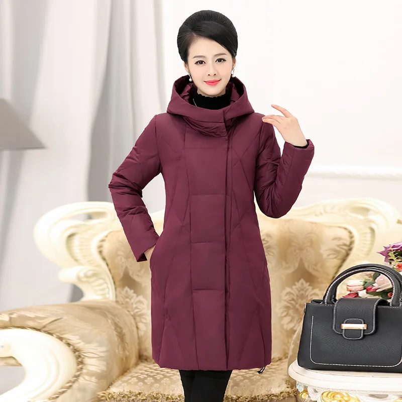 Белая куртка-пуховик на утином пуху, зимнее женское пальто с капюшоном, осенняя теплая, плюс размер, толстая, высокое качество, длинный пуховик, женская верхняя одежда, 6XL - Цвет: Фиолетовый