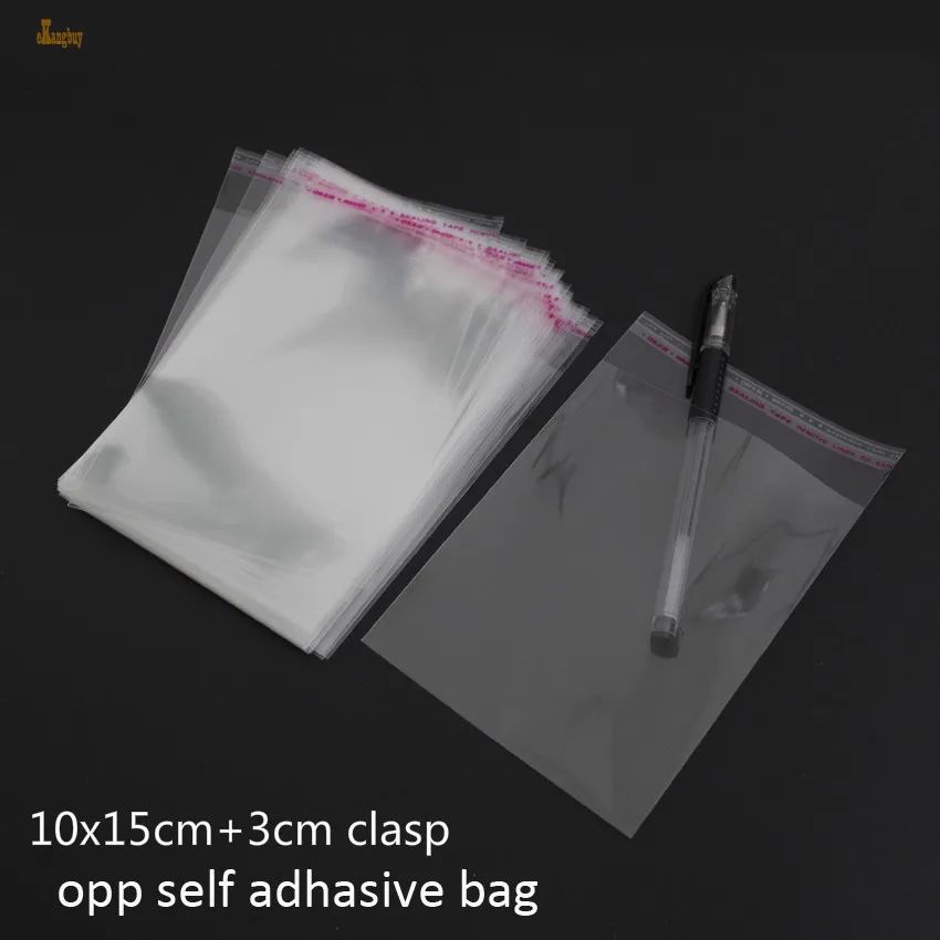 300pcs Clear Resealable BOPP/PVC/ Cellophane Bags 10x15+3cm Transparent