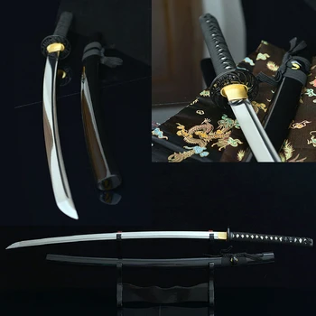 

bushido handmade katanas swords katanas samurai japanese swords Sharp katana Black Full tang Wavy hamon