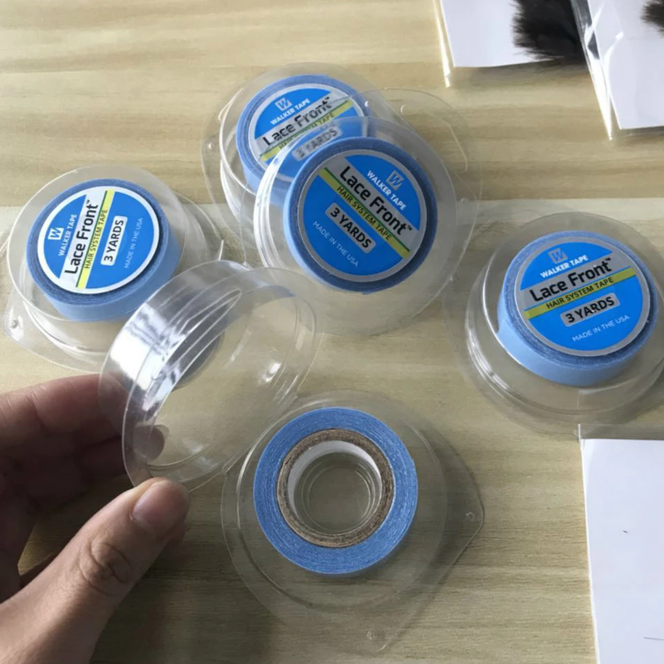 FREE SHIPPING 1 Roll 1.27cm*3 yards Blue Color Super New Package Quality Hair Extension Tape Double Sided Adhesive Tape