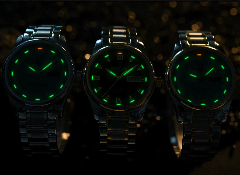 Карнавальный классический Тритий Мужские автоматические механические часы светящиеся из нержавеющей стали водонепроницаемые мужские часы с календарем