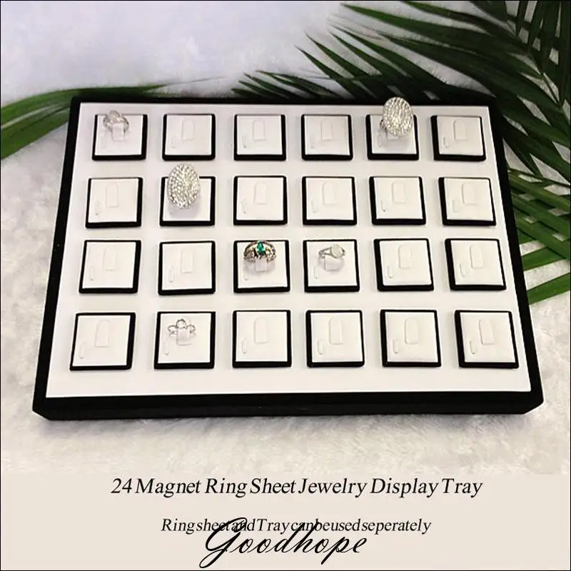 Portable White Faux Leather Black Ring Display Stand Unit Tray 20 Magnet Rings Holders Jewelry Shop Counter Top Organizer Case In Packaging Portable White Faux Leather Black Ring Display Stand Unit Tray 20 Magnet Rings Holders Jewelry Shop Counter Top Organizer Case In Packaging
