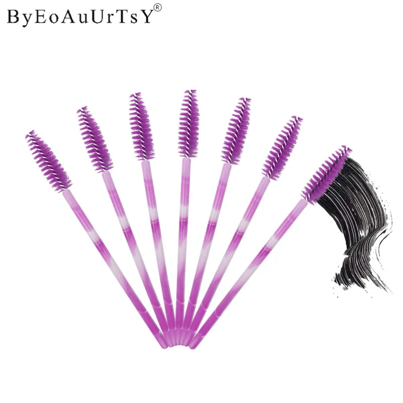 Colorful Holder Synthetic Fiber Makeup Brush 100pcs Mascara Eyelash Make Up Brush Disposable Mascara Wand Brushes Purple Red     (4)