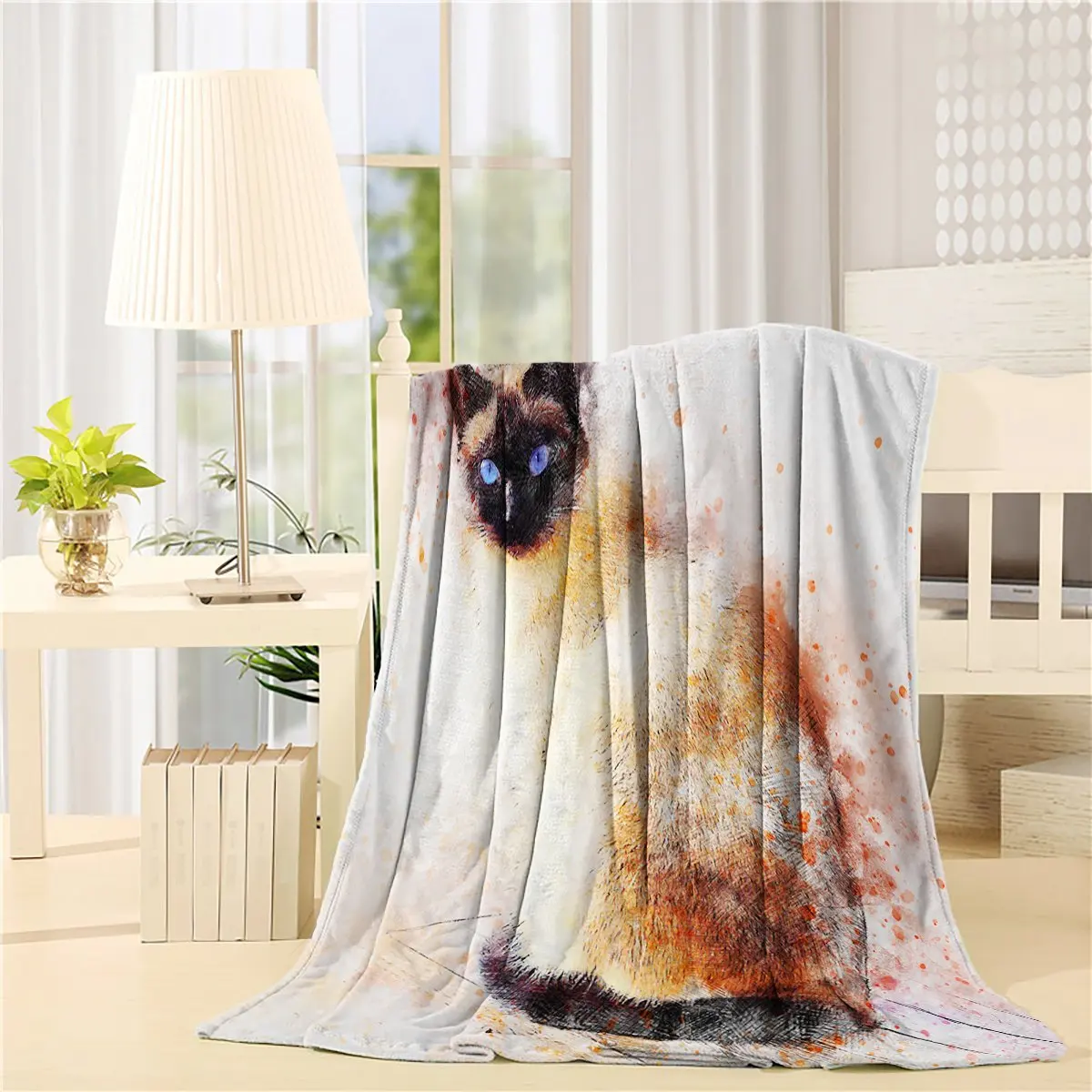 Colorful Funny Illustration Back Cute Cat Blankets Animal Print