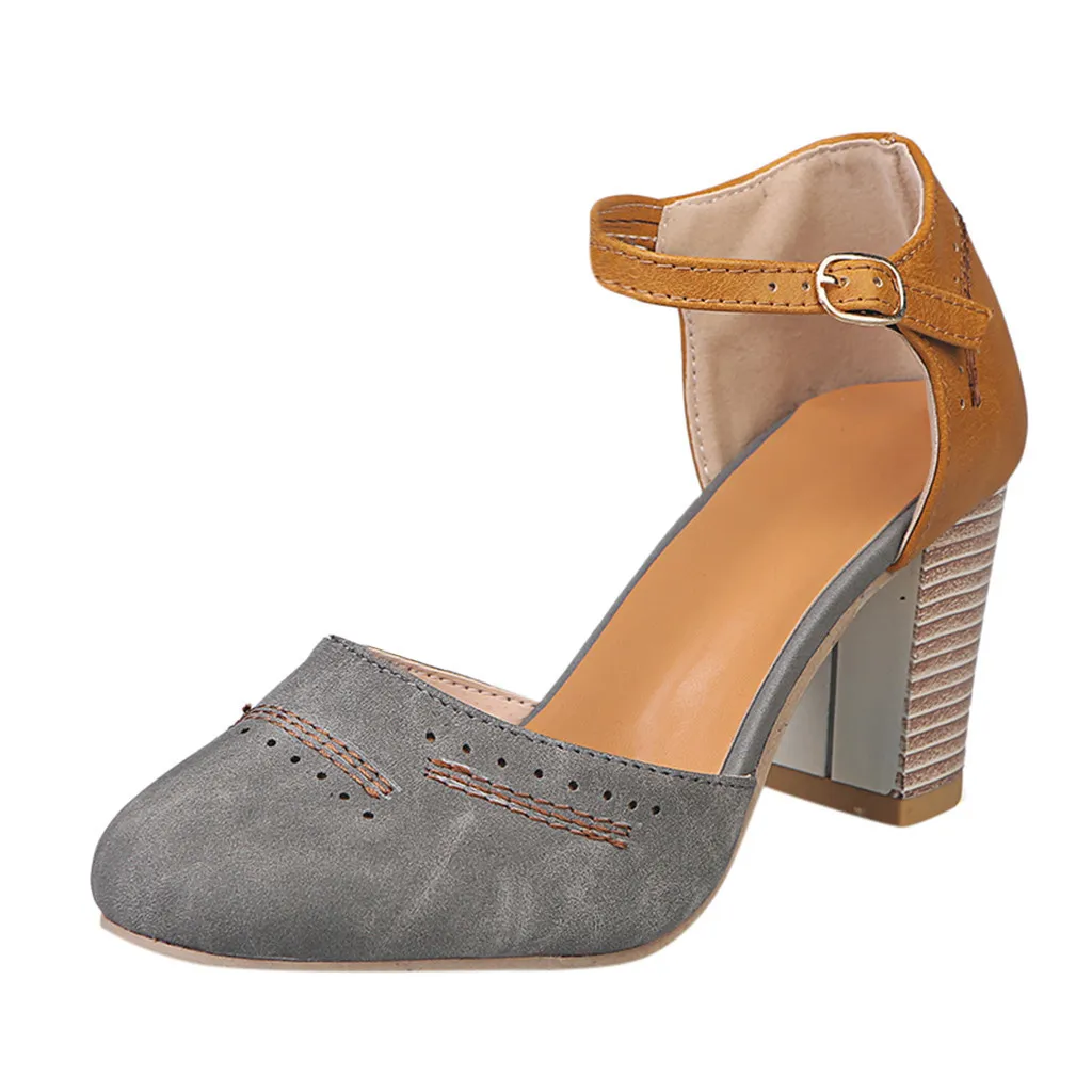 SAGACE/Винтажные римские туфли на высоком каблуке; туфли-лодочки; босоножки на квадратном каблуке; обувь с ремешком сзади; женская обувь на толстом каблуке; сезон весна-осень