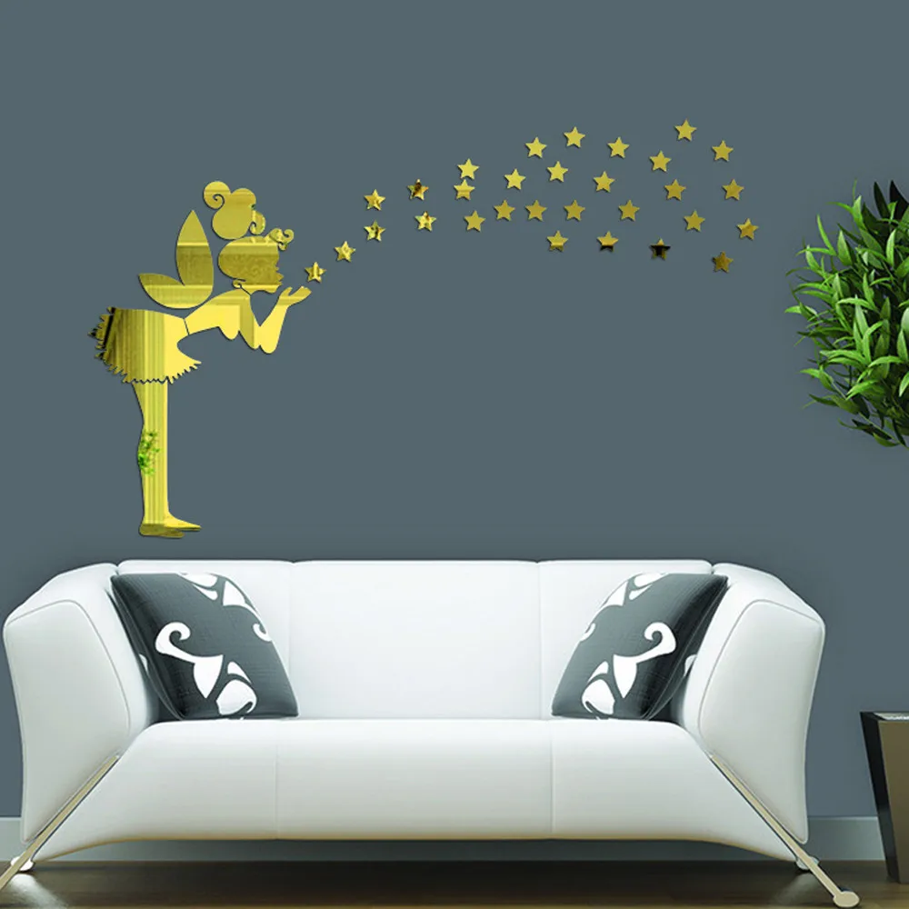 Wall Sticker Bedroom Decoration Angel Magic Fairy Stars 3D Mirror Kid Gift | Дом и сад