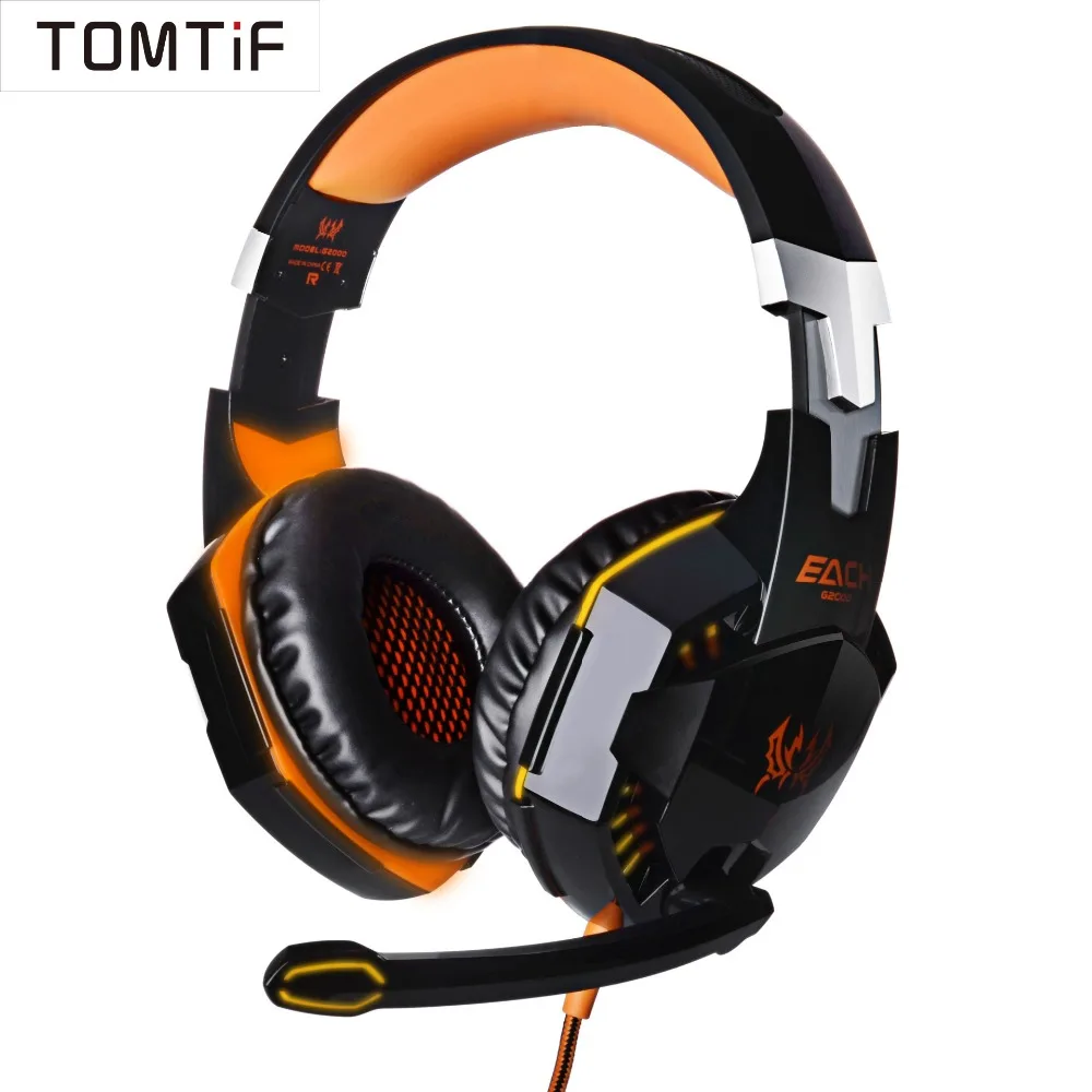 

TOMTIF Over Ear Wired Headphones Gaming ps4 Headset LED Light for PC Game Stereo Bass Headphone Headband Cushion with Microphone