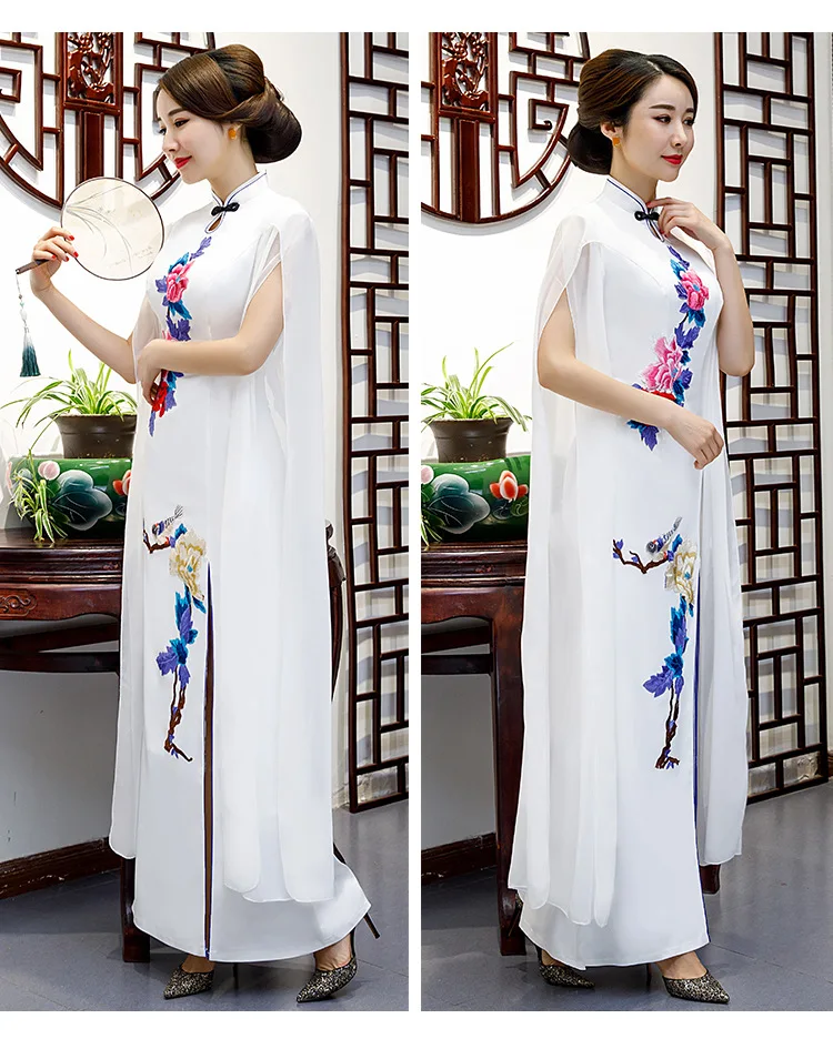 Высокая-конец, китайское традиционное платье с разрезами по бокам и воротником-стойкой, плюс Размеры 5XL Винтаж Для женщин Длинные Вечерние