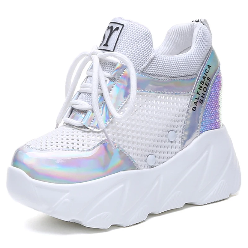 

New Summer High Platform Shoes Wedge Women's sneakers thick bottom red women casual shoes increase breathable mesh lades shoes