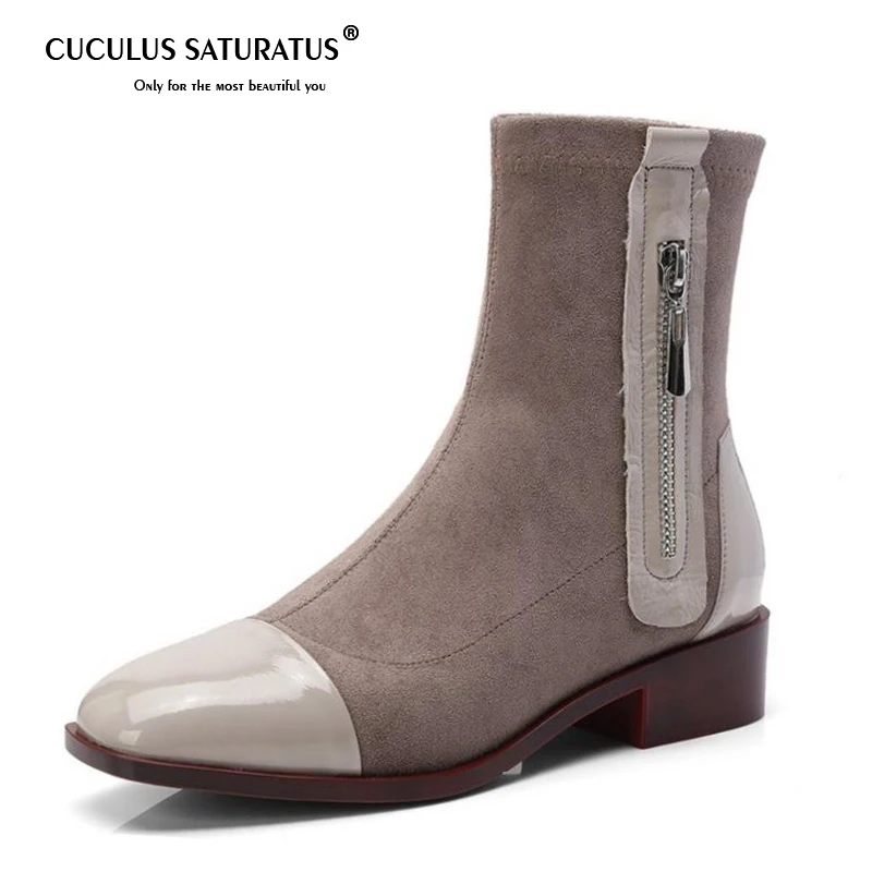 

Cuculus Genuine Leather Women Shoes Woman Mid Calf Flats Boots Side Zipper Half Short Boots Autumn Winter Shoes Size 34-40 1200