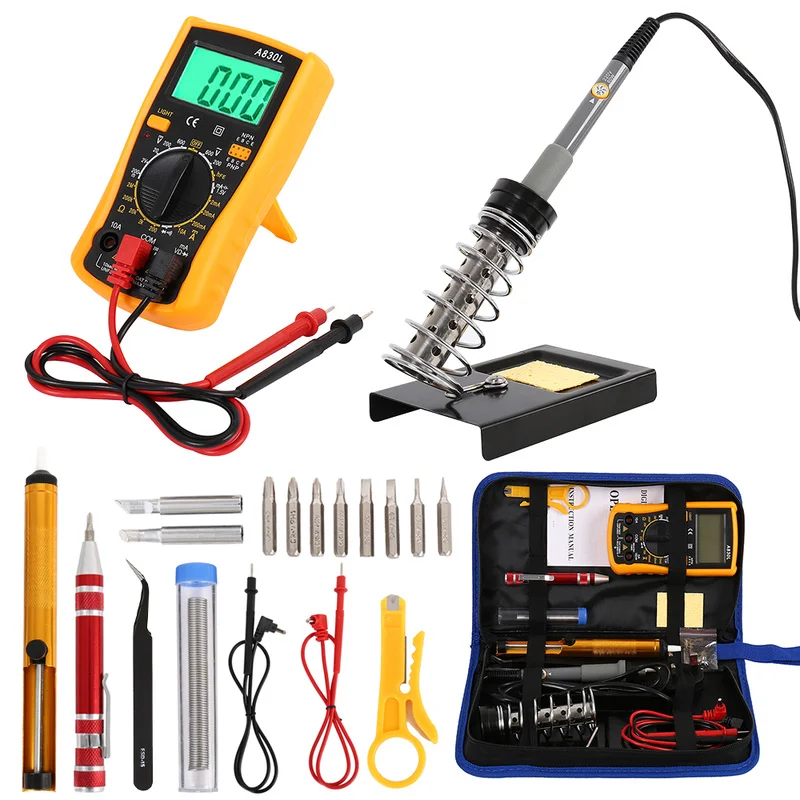 

Electric Soldering Iron Kit 220V 60W Adjustable Temperature Soldering Iron Station Digital Multimeter Welding DIY Tool Set